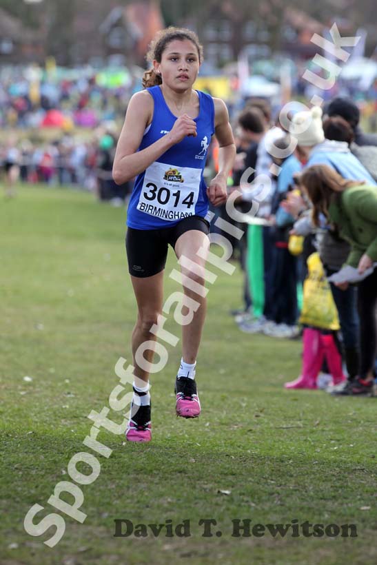 S. Sinha (Kent) on her way to winning the Under-13 Girls race, McCain Inter Counties Cross Country, Cofton Park, Birmingham.